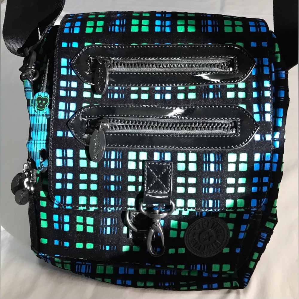 Kipling Blue and Green Plaid Crossbody Bag